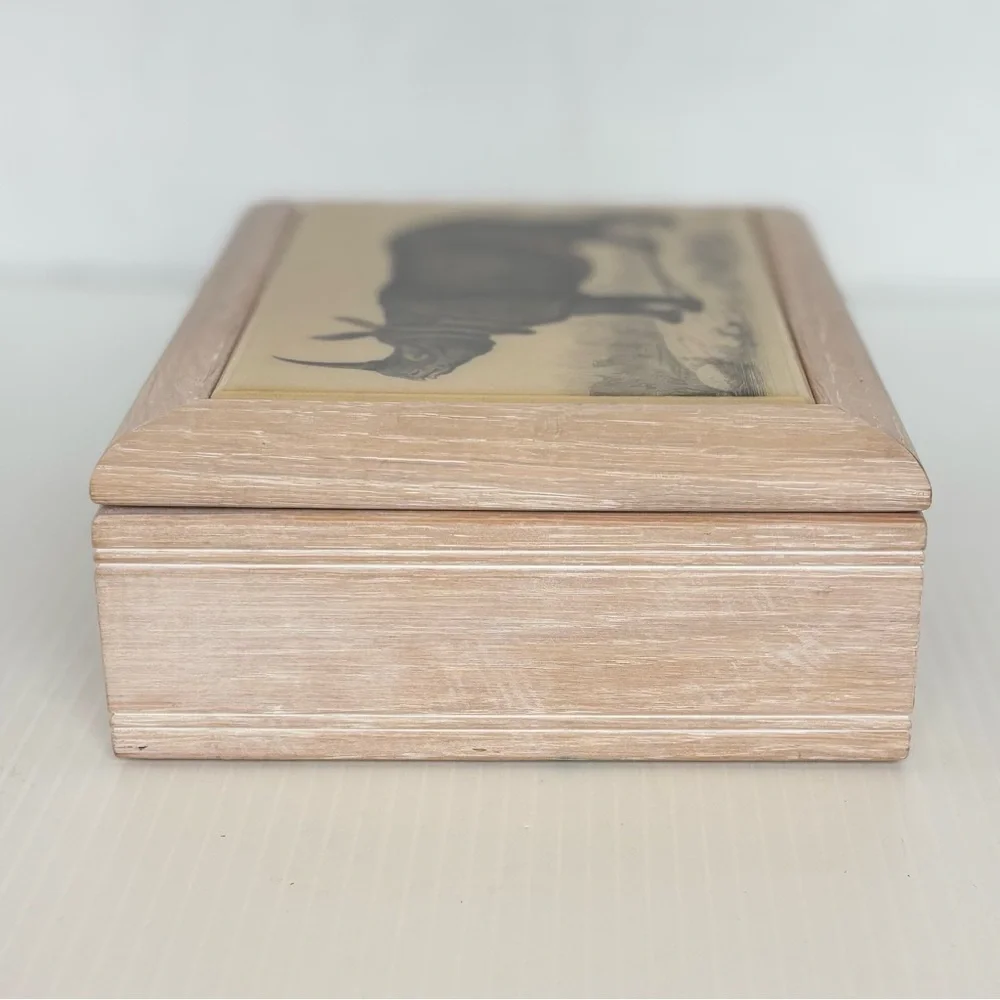 Vintage Kimberly Enterprises Art Tile Rhinoceros Jewelry Music Box
